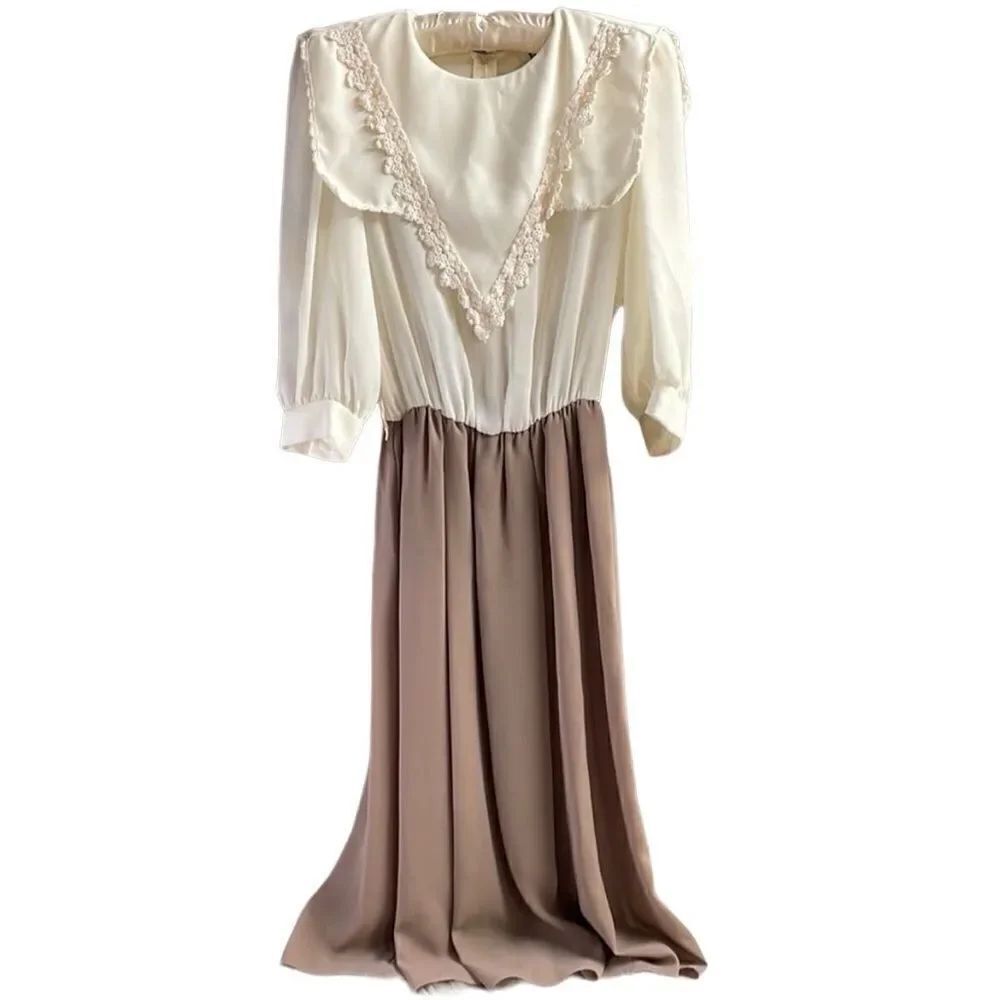 REO Originals Vintage Ladies Prairie Style Lace Bib Sheer Dress 8 Brown White, 8